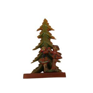 BAKELITE Miniature Folk-art Figurine of Tree and Dancing Couple Vintage 3" Tall